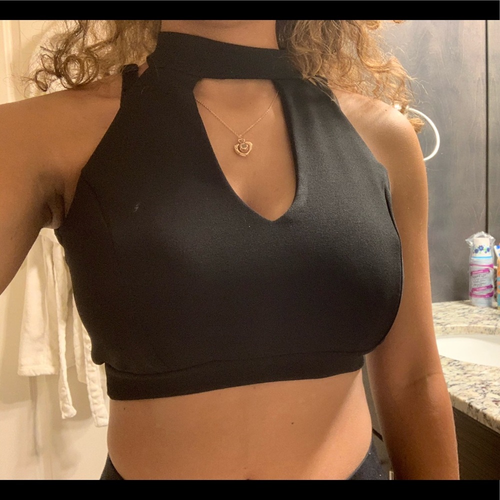 Black cutout crop top